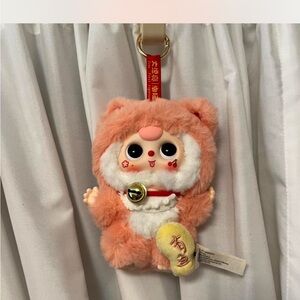 Peach Plush Cat Bag Charm Keychain with Bell